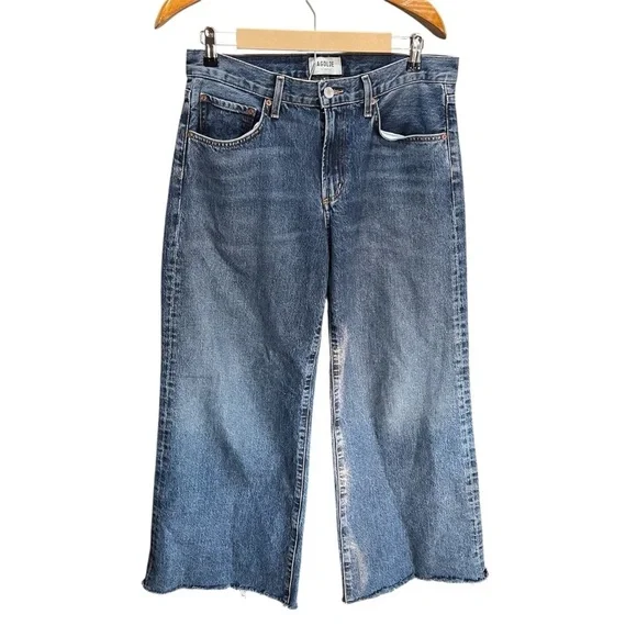 Agolde Blue Clara Low Rise  Baggy Flare Jeans Raw Hen - Picture 2 of 11